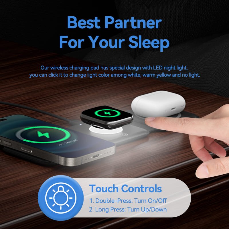 Vention 3-in-1 15W Wireless Charging Pad with MagSafe and LED Night Light Black - Vention