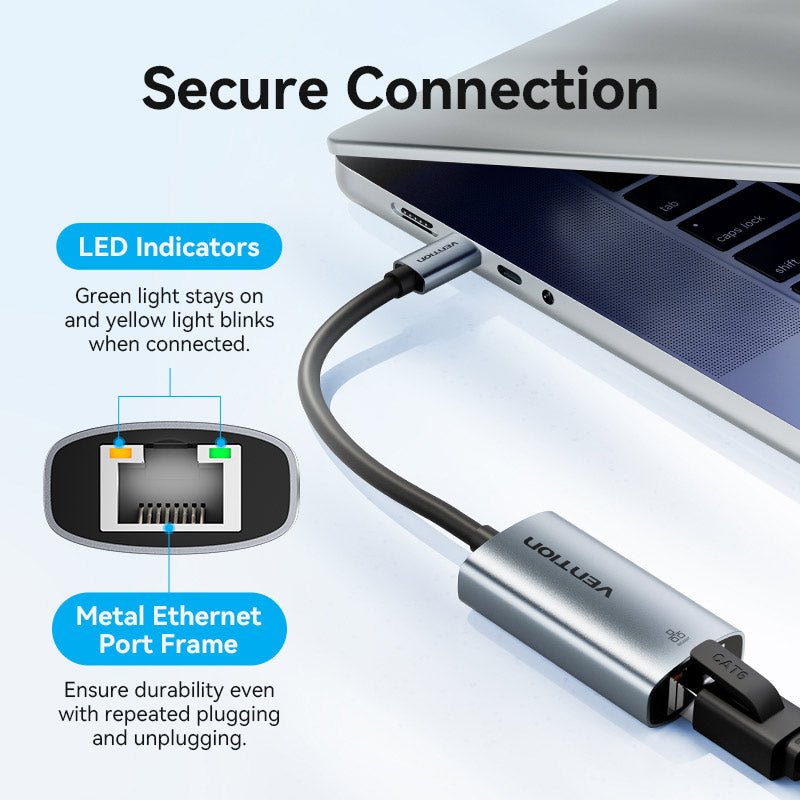 Vention USB-C to Gigabit Ethernet Adapter 0.15M Gray Aluminum Alloy Type - Vention