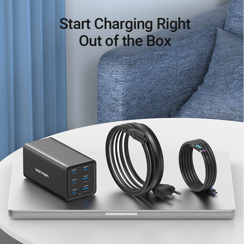 Vention 6-Port USB (C+C+C+C +A+A) Desktop GaN Charger (140W/140W/45W/20W/18W/18W) Plug