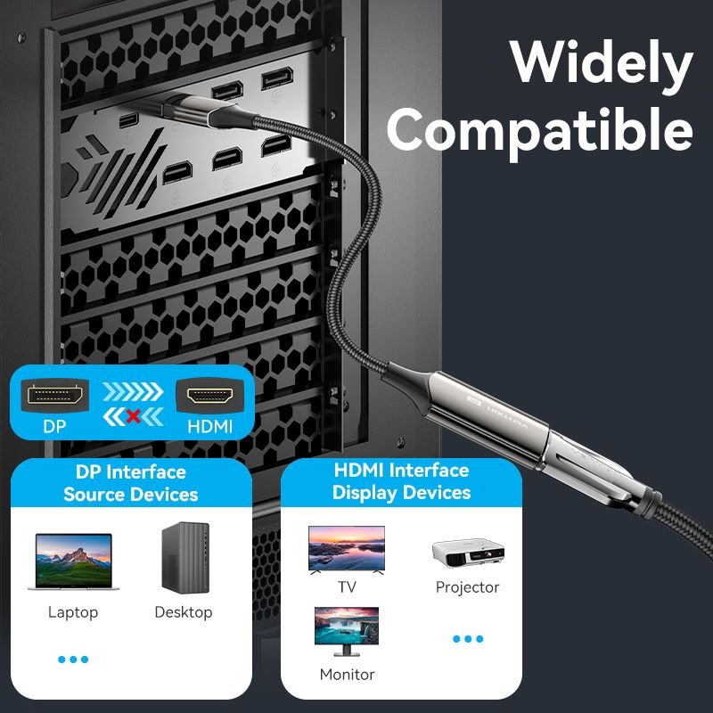 Vention Cotton Braided DP Male to HDMI™ Female 8K Converter 0.25M Black Zinc Alloy Type - Vention
