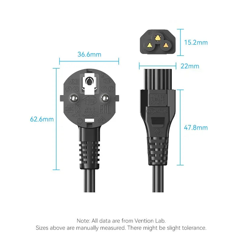 3-Prong Power Cord 1.8M C5 Connector EU Plug - Vention