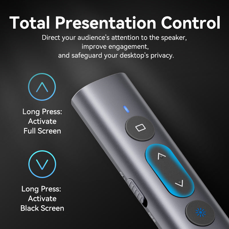 <tc>Vention</tc> Control remoto inalámbrico para presentaciones de PowerPoint con puntero láser verde.