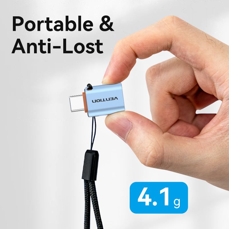 USB 3.1 Type-C Male to USB Female OTG Adapter with Lanyard Gray Aluminum Alloy Type