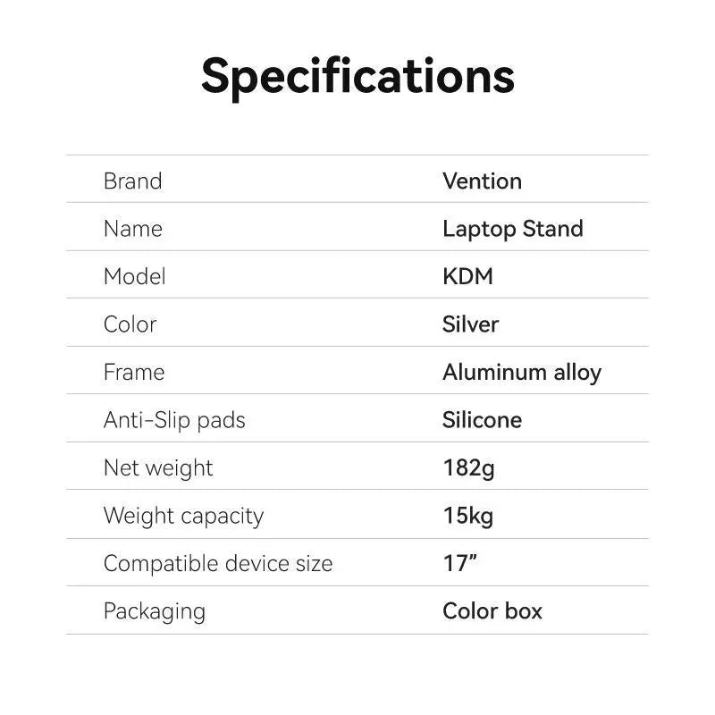 Vention Foldable Laptop Stand Silver Aluminum Alloy Type - Vention