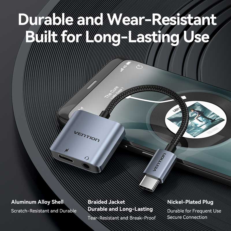 Vention USB-C Male to 3.5mm Female Audio Adapter with Fast Charging Port - Vention