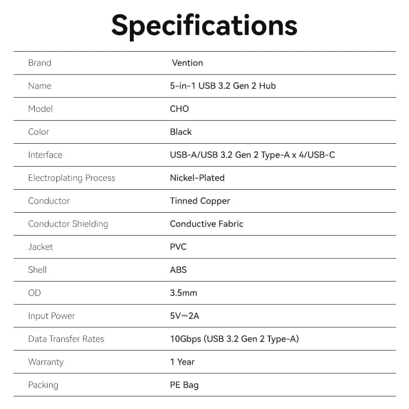 Vention 5-in-1 USB 3.2 Gen 2 Hub - Vention