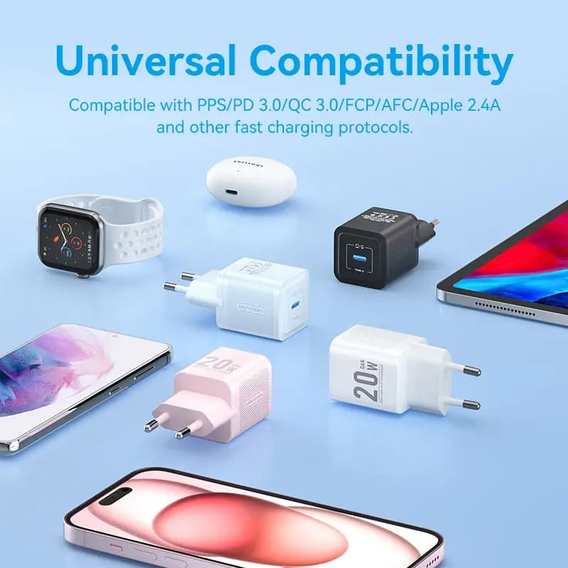 Vention 1-Port USB-C GaN Charger 20W EU-Plug - Vention