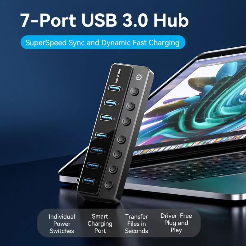 Vention 8-in-1 USB 3.0 Type-B Hub with Individual Power Switches - Vention