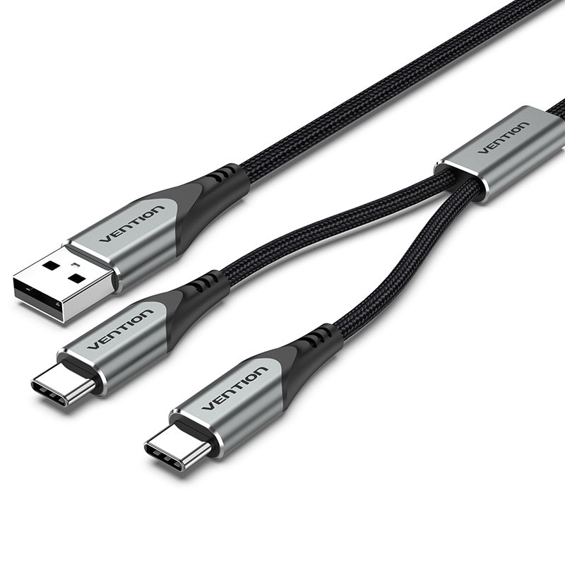 <tc>Vention</tc> USB 2.0 A-Stecker auf Dual USB-C-Stecker Y-Splitterkabel Aluminiumlegierung Typ