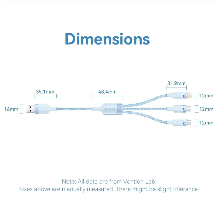Vention USB 2.0 A Male to 3-in-1 USB-C & Lightning & Micro-B Male 3A Cable Aluminum Alloy Type - Vention