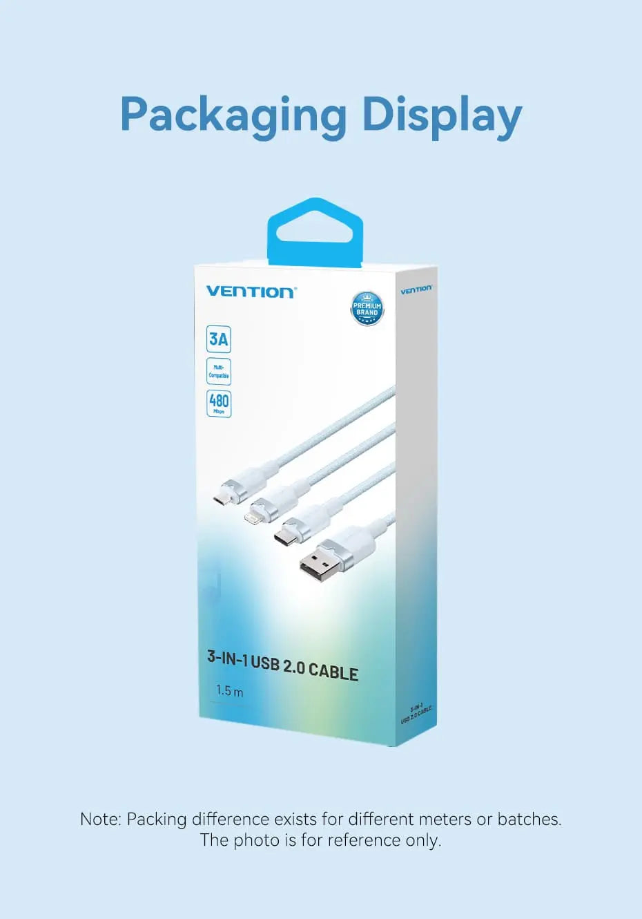 Vention USB 2.0 A Male to 3-in-1 USB-C & Lightning & Micro-B Male 3A Cable Aluminum Alloy Type - Vention