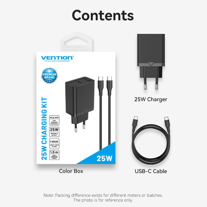 Vention 1-Port USB-C Wall Charger 25W EU-Plug - Vention