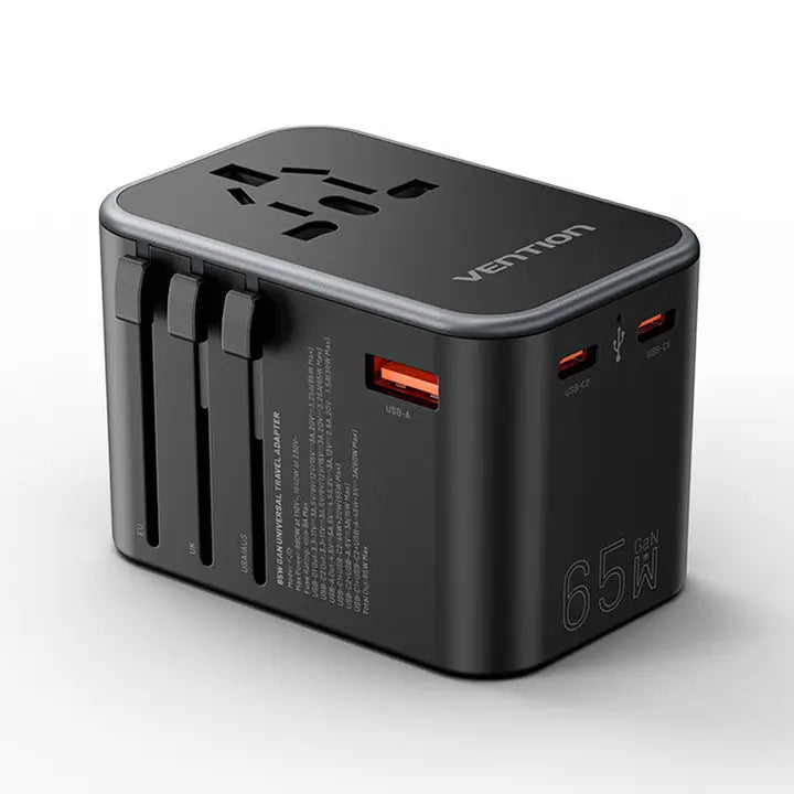 Vention 3-Port USB (C+C+A) GaN Universal Travel Adapter (65W/65W/30W) - Vention
