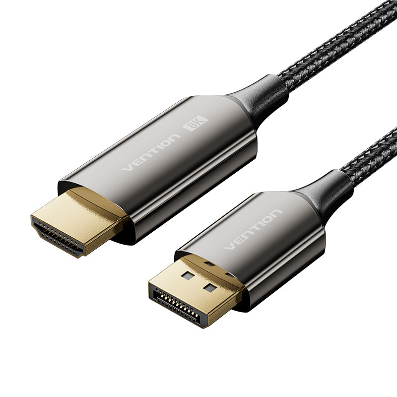 <tc>Vention</tc> Kabel DisplayPort Male ke HDMI Male 8K Jalinan Katun 1,8M Tipe Paduan Seng Hitam