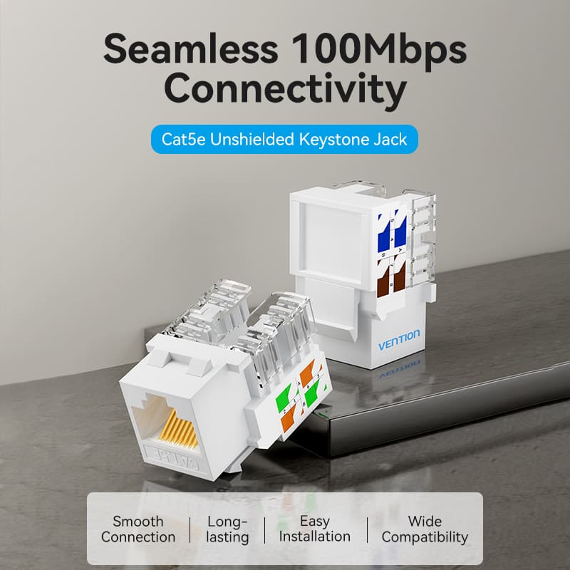 Cat5e Unshielded Keystone Jack White Plastic Type