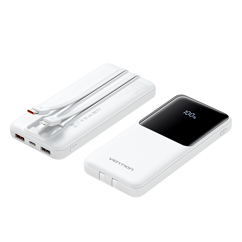 Vention 10000mAh Power Bank with Built-in USB-C and Lightning Cables 22.5W Black LED Display Universal Type - Vention