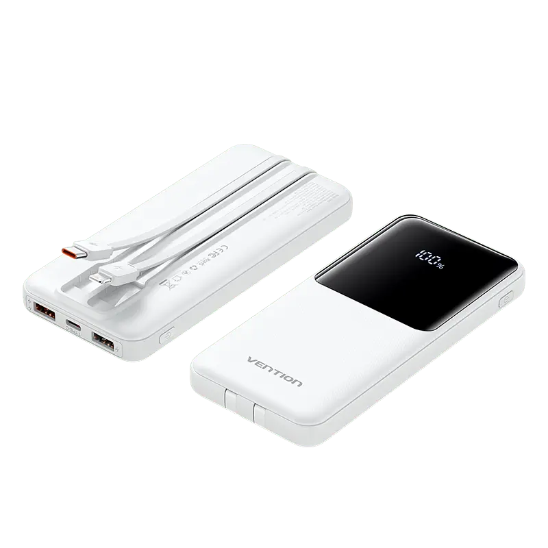 Vention 10000mAh Power Bank with Built-in USB-C and Lightning Cables 22.5W Black LED Display Universal Type - Vention