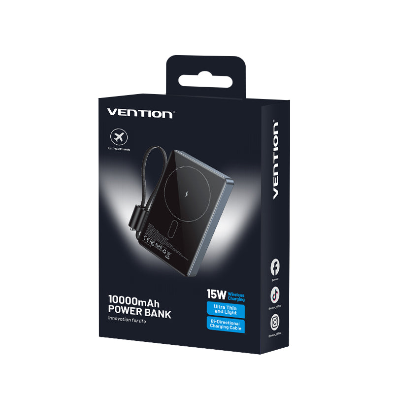 Vention Ultra-Vention Slim 10000mAh Magnetic Wireless Power Bank (USB-C + USB-C) 15W Gray TFT Display Type