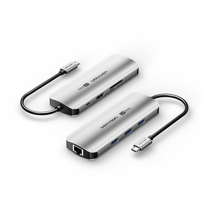 USB-C a HDMI/USB 3.0 x 3/RJ45/SD/TF/PD tipo de aleación de aluminio gris de la estación de acoplamiento los 0.15M