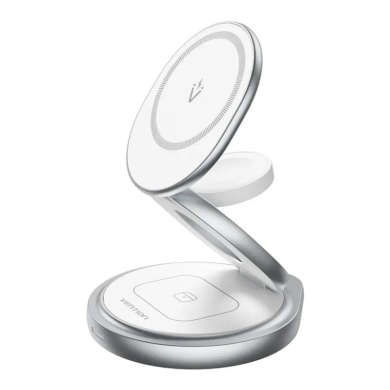 Vention 3-in-1 15W Wireless Charger Stand with MagSafe Silver - Vention