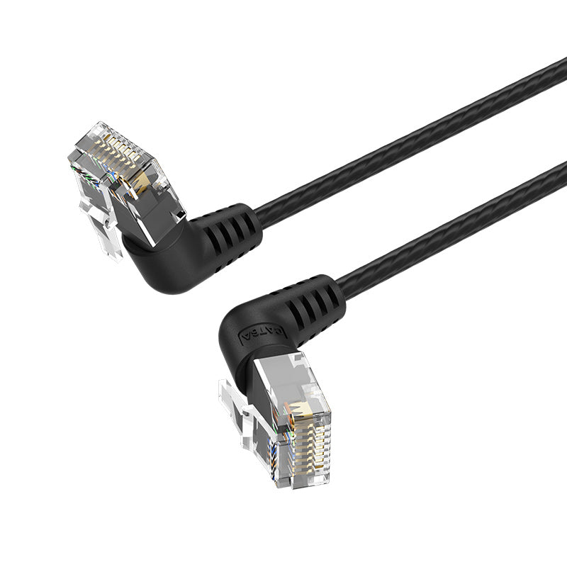 CAT6 S/FTP network cable, RJ45 angled-straight – Black