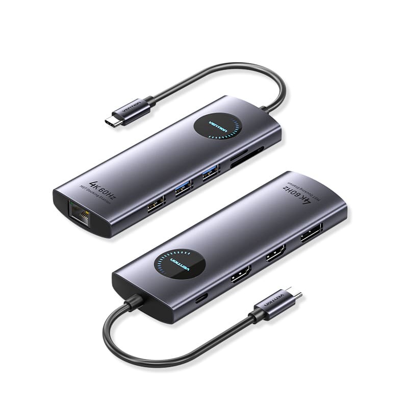 USB-C to DP/HDMI x 2/USB 3.0 x 2/USB 2.0/RJ45/SD/TF/PD MST Docking Station