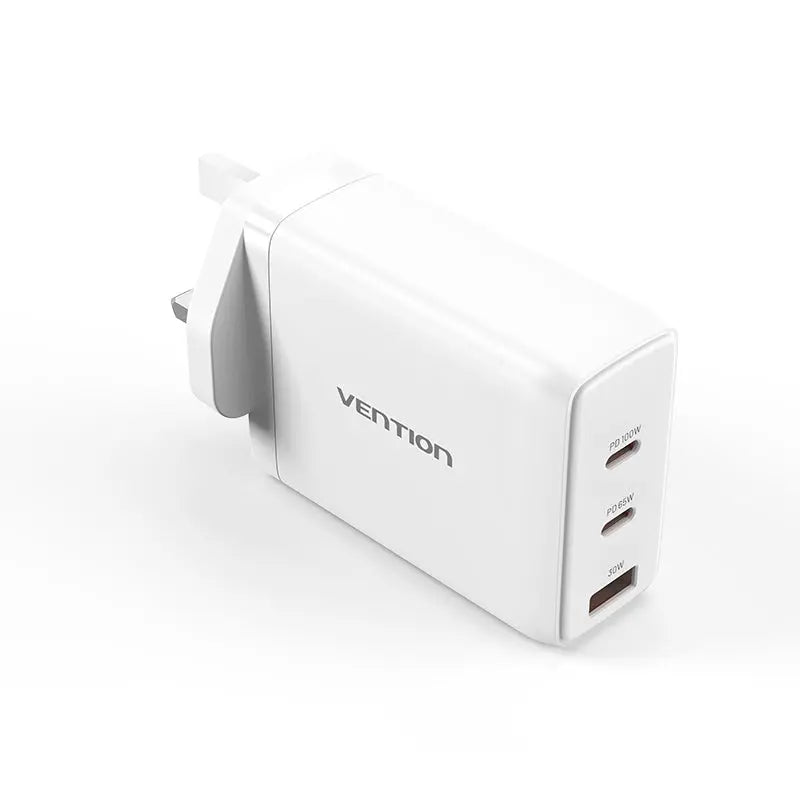 Vention 3-Port USB (C+C+A) GaN Charger (100W/65W/30W) UK-Plug - Vention