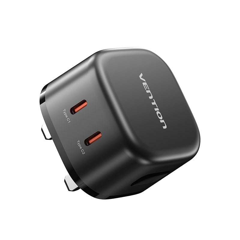 Vention 2-Port USB (C + C) GaN Charger (45W/45W) UK-Plug Black - Vention