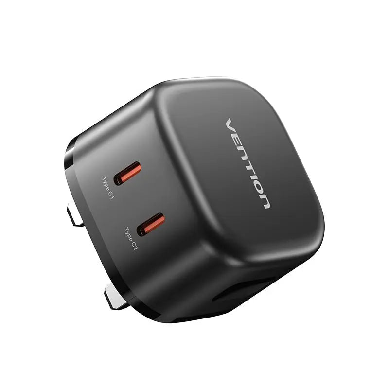 Vention 2-Port USB (C + C) GaN Charger (45W/45W) UK-Plug Black - Vention