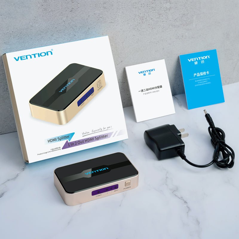 Vention 1 In 2 Out HDMI Splitter 4K@30Hz Gold Aluminum Alloy Type - Vention
