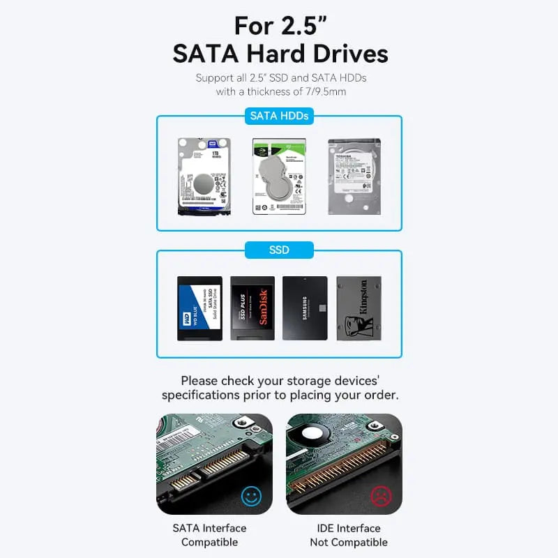 Vention 2.5 Inch SATA Hard Drive Enclosure (USB 3.1 Gen 2-C) Black - Vention