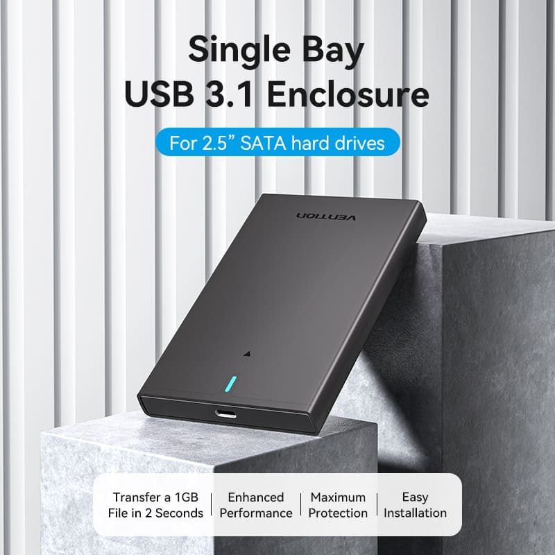 Vention 2.5 Inch SATA Hard Drive Enclosure (USB 3.1 Gen 2-C) Black