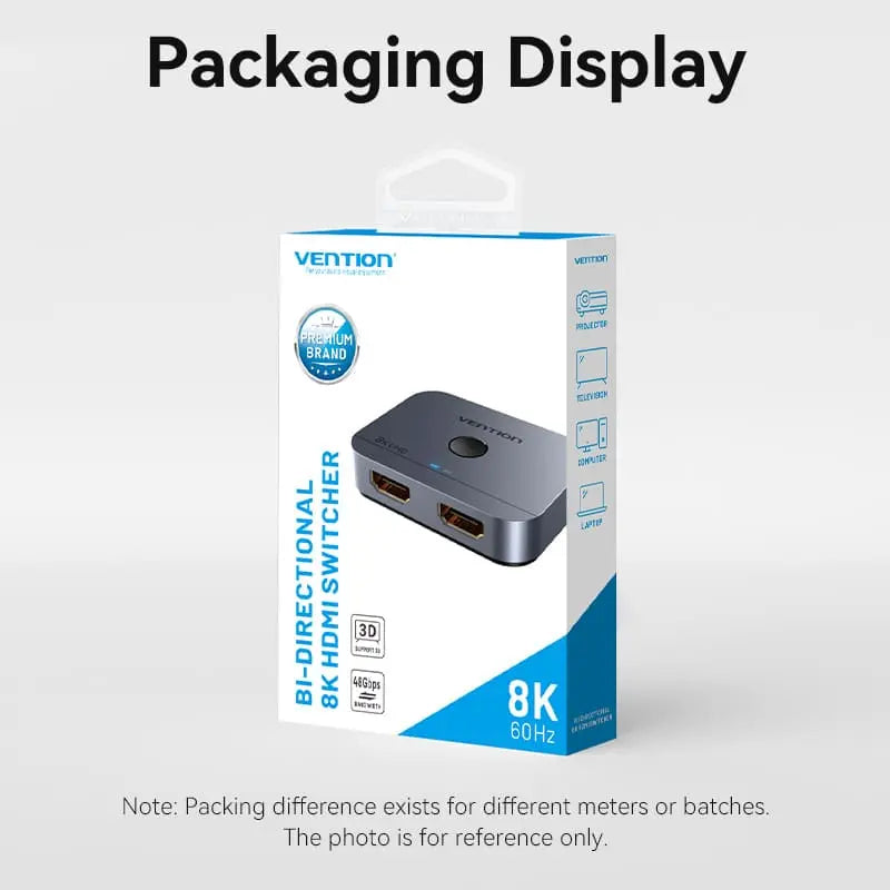 Vention 2-Port Bi-Directional 8K HDMI™ Switcher Gray Aluminium Alloy Type - Vention