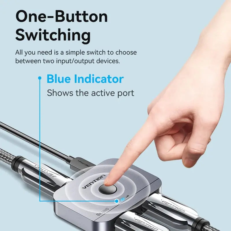 Vention 2-Port Bi-Directional 8K HDMI™ Switcher Gray Aluminium Alloy Type - Vention