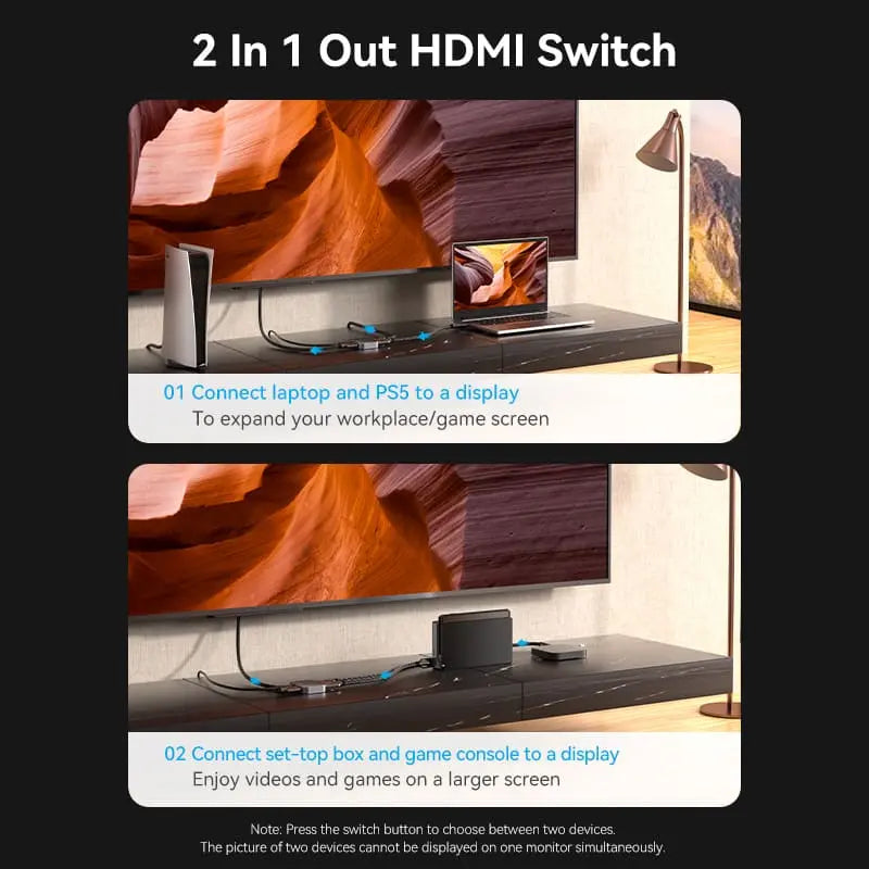 Vention 2-Port Bi-Directional 8K HDMI™ Switcher Gray Aluminium Alloy Type - Vention