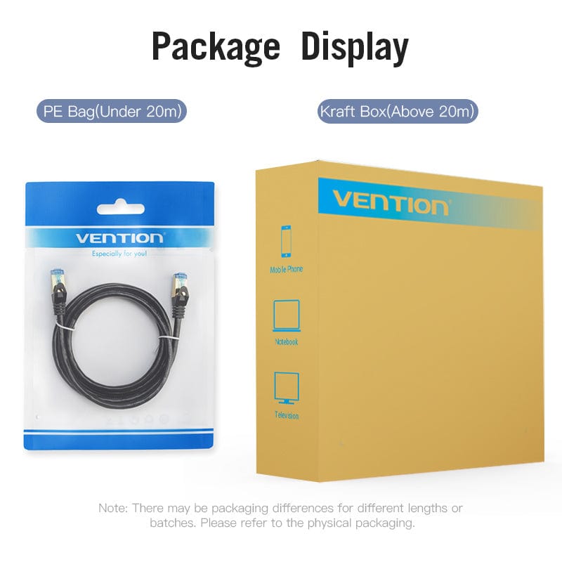 Vention Cat.7 SFTP Patch Cable 0.75/1/1.5/2/3/5/8/10/12/15/20/50M Black