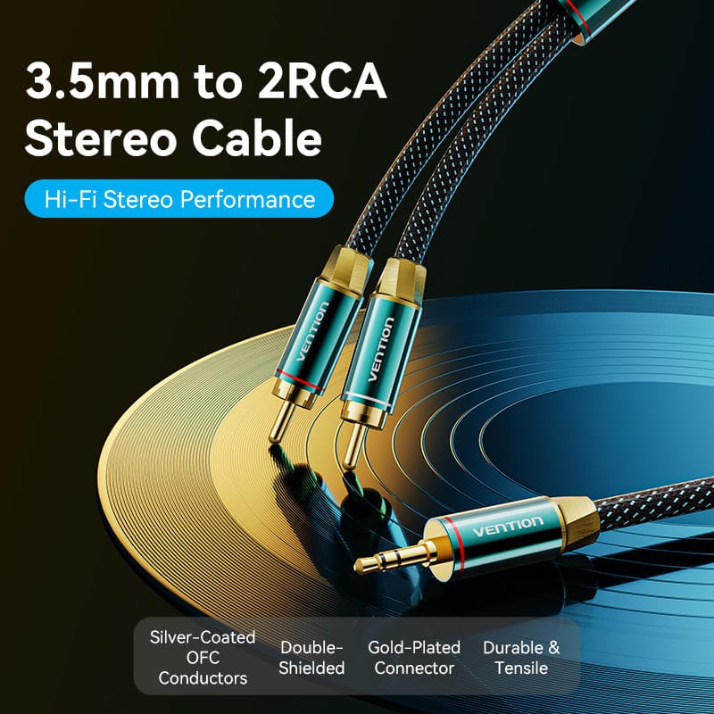 Vention Cotton Braided 3.5mm Male to 2RCA Male Audio Cable 0.5/1/1.5/2/3/5/8/10M Green Copper Type