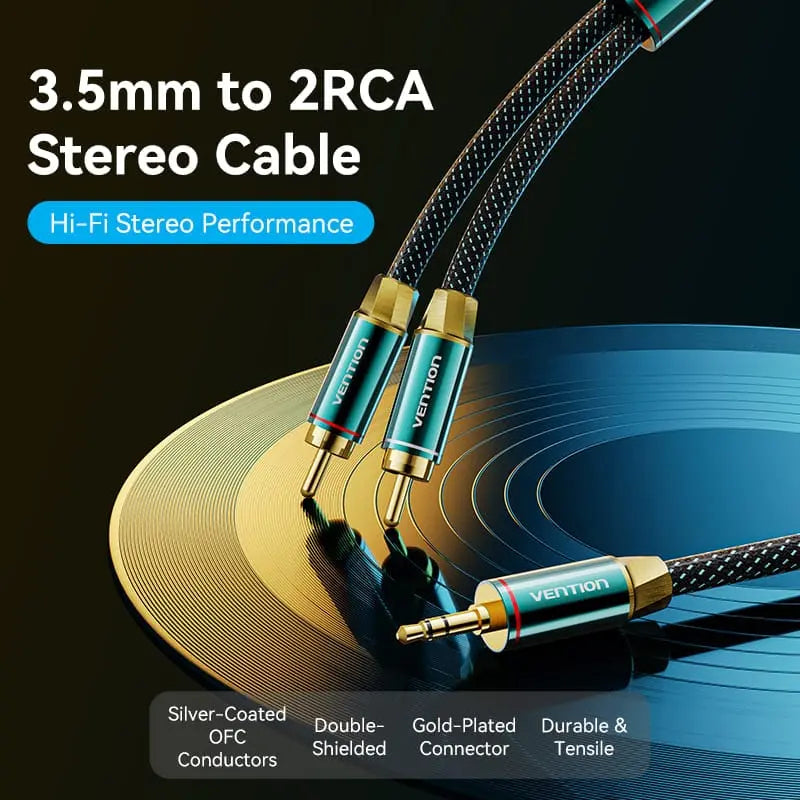 Vention Cotton Braided 3.5mm Male to 2RCA Male Audio Cable 0.5/1/1.5/2/3/5M Green Copper Type - Vention