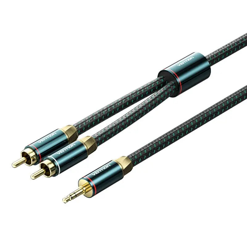 Vention Cotton Braided 3.5mm Male to 2RCA Male Audio Cable 0.5/1/1.5/2/3/5M Green Copper Type - Vention
