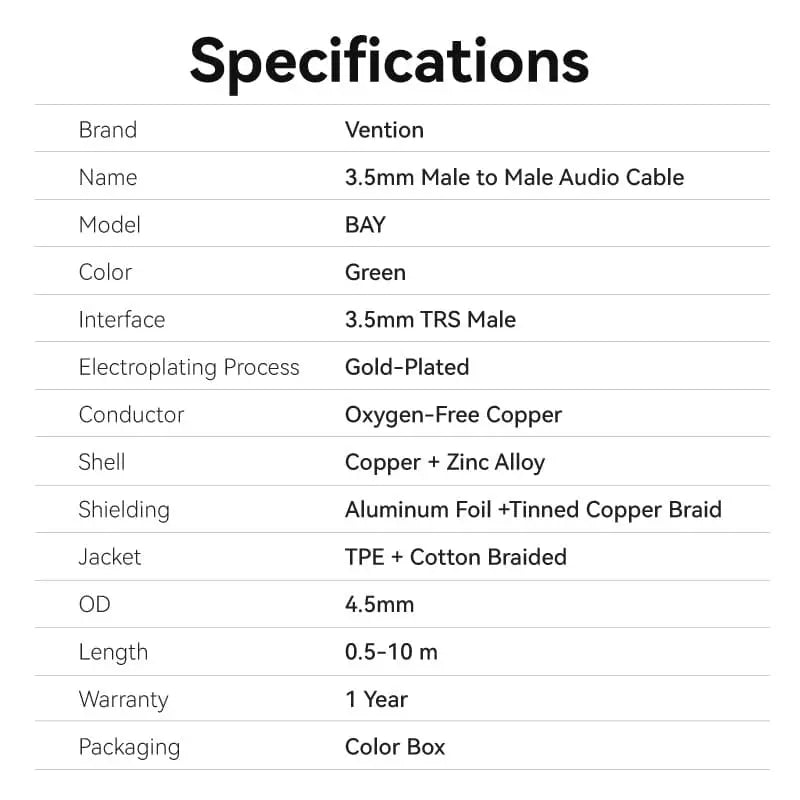 Vention 3.5mm Male to Male Audio Cable - Vention