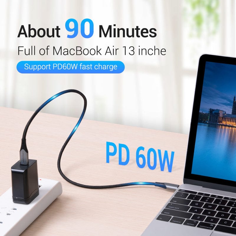 Vention Cotton Braided USB-C to USB-C 3.1 Cable 0.5/1/1.5M Gray