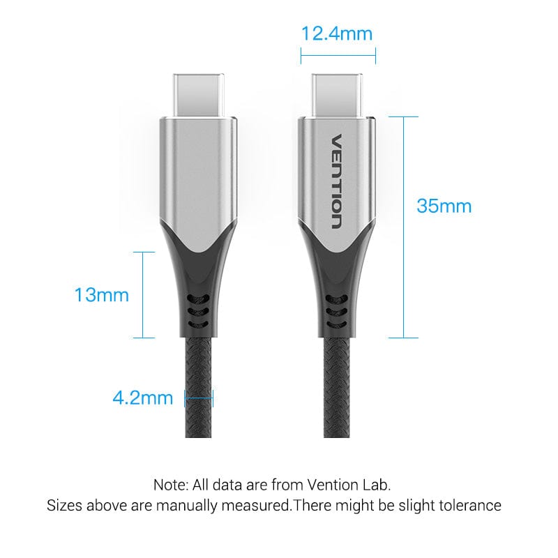 Vention Cotton Braided USB-C to USB-C 3.1 Cable 0.5/1/1.5M Gray