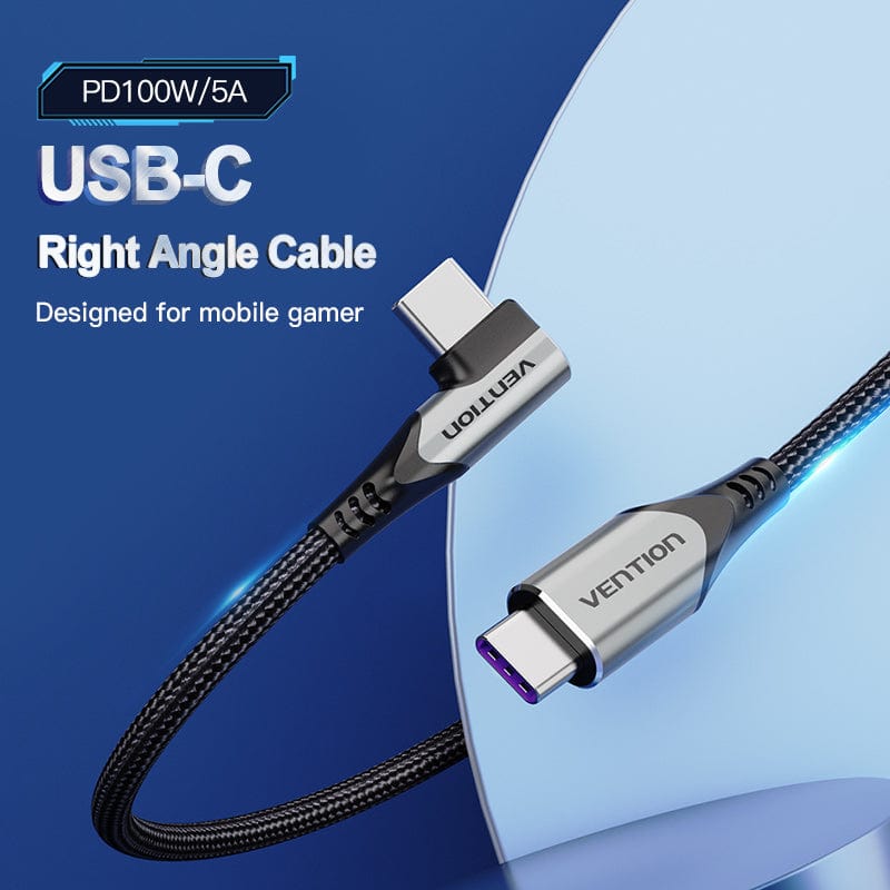 Vention USB 2.0 C Male Right Angle to C Male 5A Cable 0.5/1/1.5/2M Gray Aluminum Alloy Type