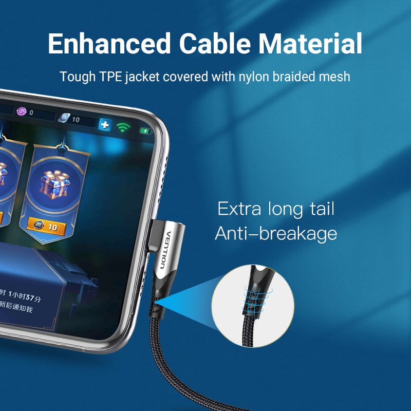 Vention USB 2.0 C Male Right Angle to C Male 5A Cable 0.5/1/1.5/2M Gray Aluminum Alloy Type