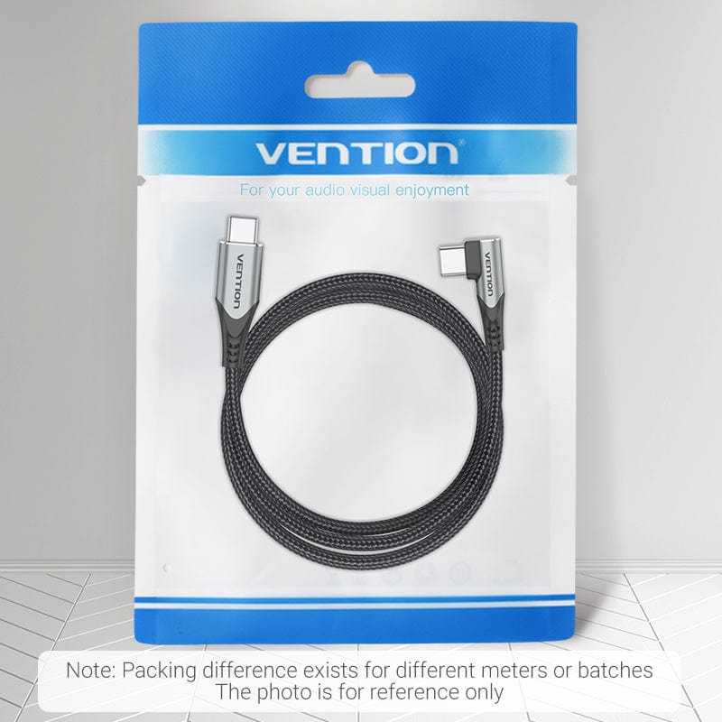 Vention USB 2.0 C Male Right Angle to C Male 5A Cable 0.5/1/1.5/2M Gray Aluminum Alloy Type