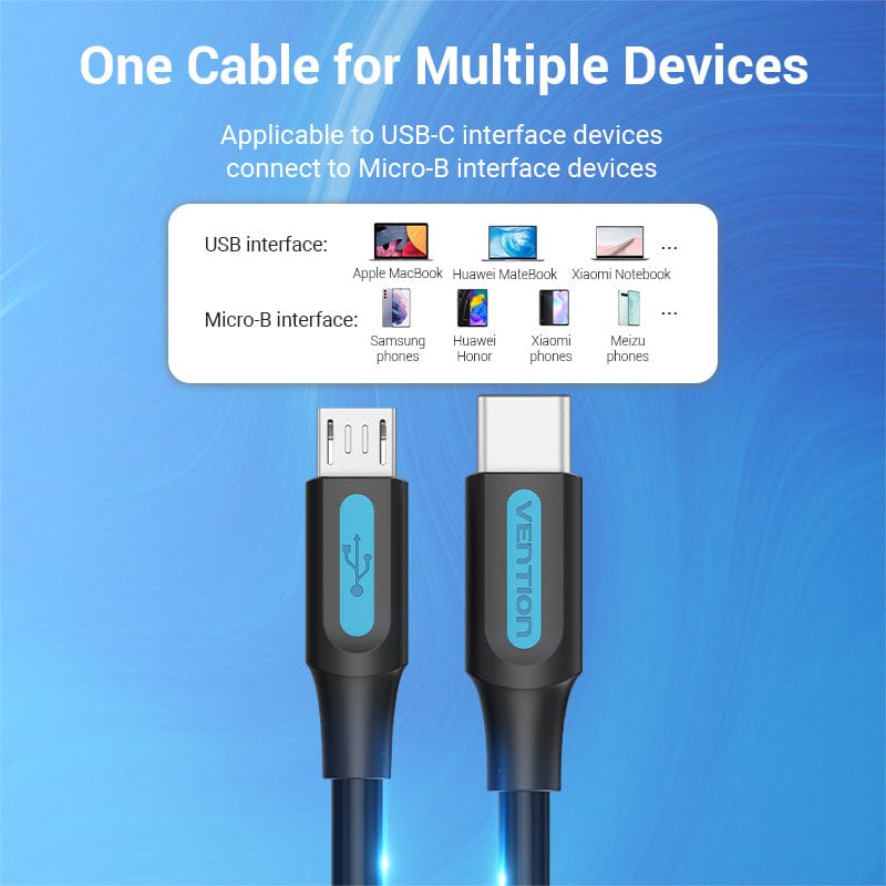 Vention USB 2.0 C Male to Micro-B Male 2A Cable 0.5/1/1.5/2M Black