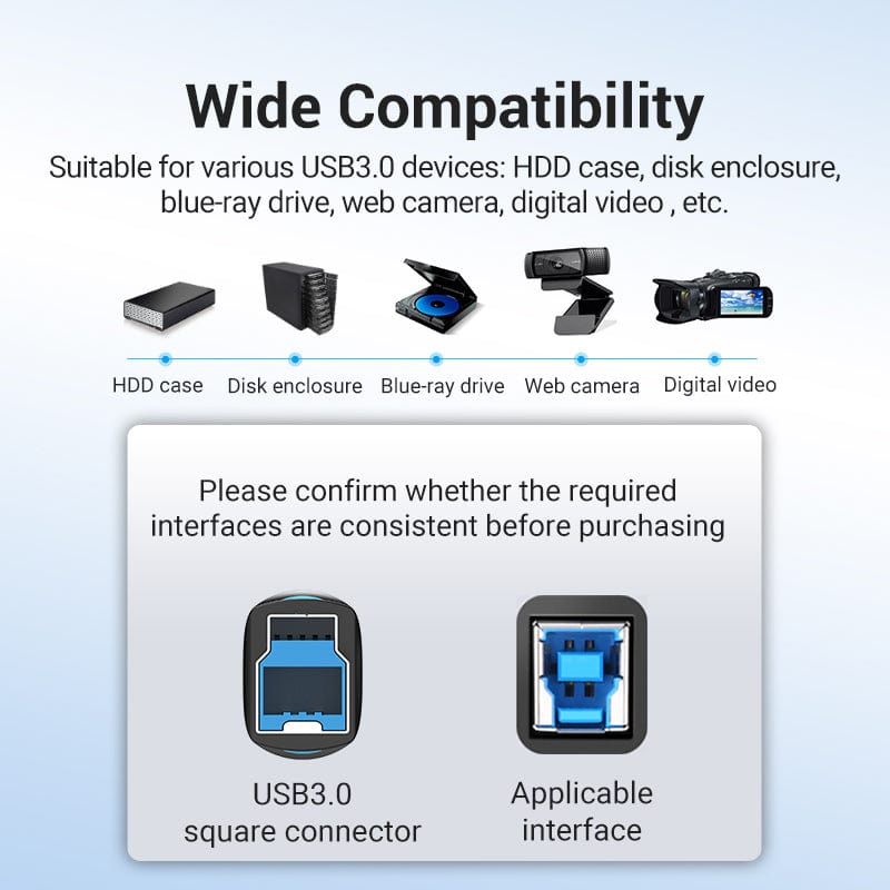 Vention USB 3.0 C Male to B Male 2A Cable 0.25/0.5/1M Black