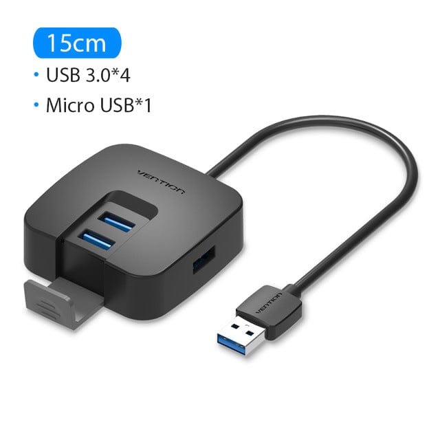 Qeefun 4-Port USB 3.0 Hub with 2ft Extended Cable with Individual LED