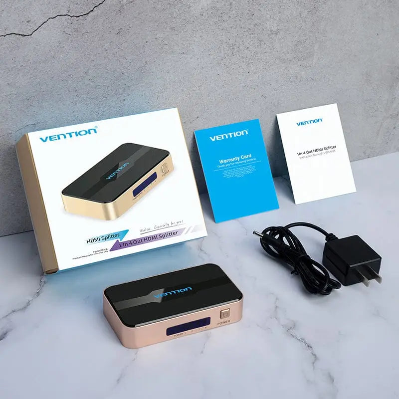 Vention 1 In 4 Out HDMI™ Splitter 4K@30Hz Gold Aluminum Alloy Type EU Standard - Vention