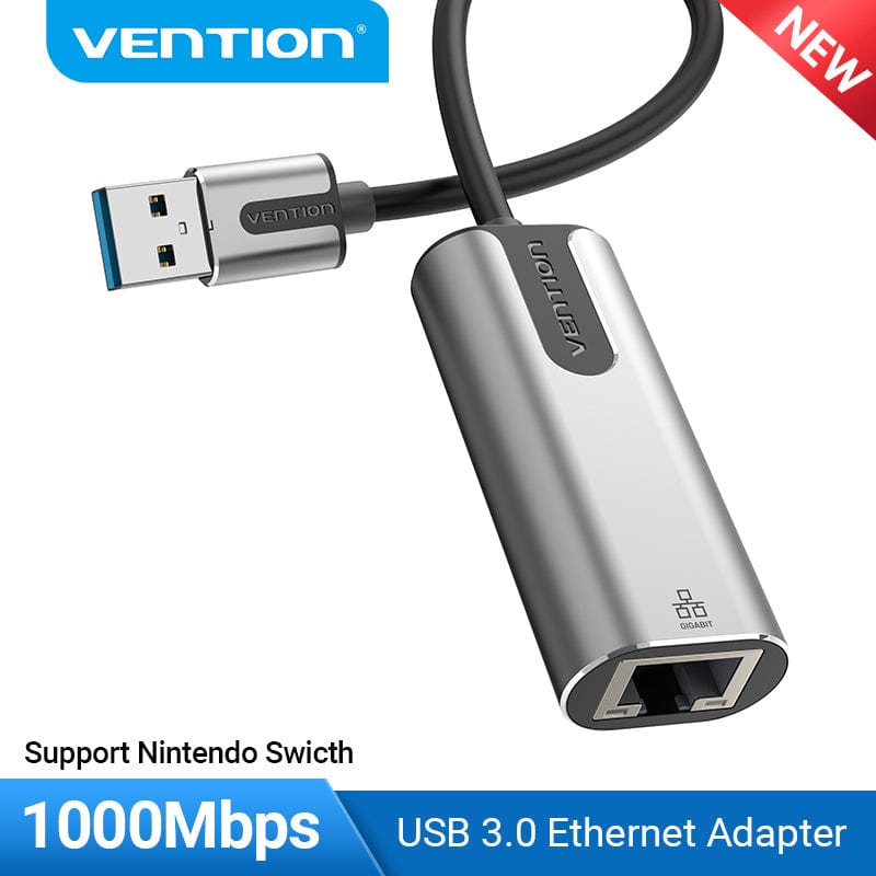 VENTION 速卖通 1000Mbps-Aluminum Vention USB 3.0-A to Gigabit Ethernet Adapter Gray 0.15M Aluminum Alloy Type